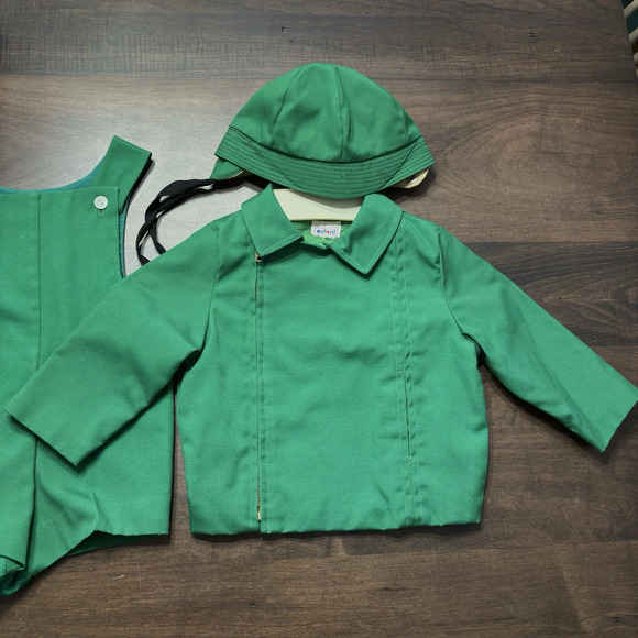 Vtg 60s Child Toddler Green Jacket Hat And Romper Outfit Set Boys By Oxford 3T? - Picture 2 of 16